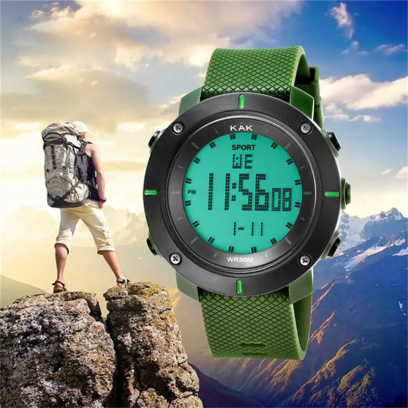 

KAK Men's Clock Sport Digital LED Waterproof Wrist Watch Luxury Men Analog Digital Stylish Mens Electronic Watches Clock 661D5
