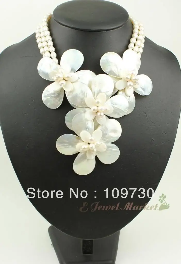 

Jewelry 00440 white MOP shell white FW pearl flower necklace earrings set (A0423) -Bride jewelry free shipping