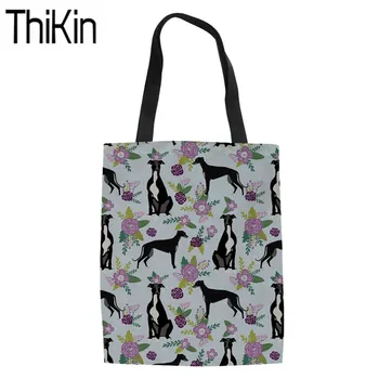 

THIKIN Canvas Tote Bags Women Cute Greyhound Printing Shopping Bags Ladies Foldable Shopper Bag for Teen Girls Large Book Bags