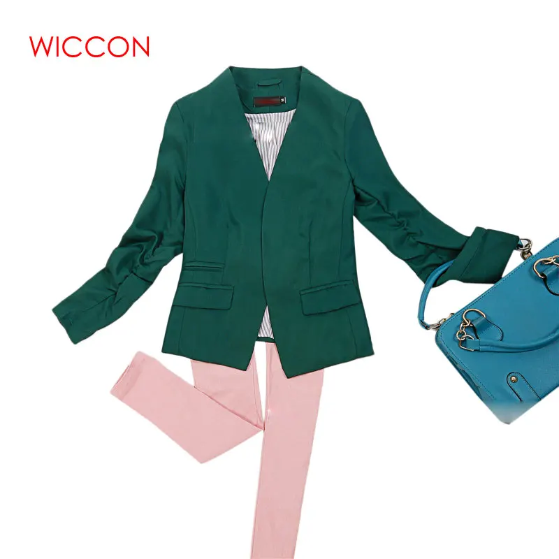 

New Arrival Green Blazer Spring Autumn Fashion Women Candy Color Ladies Coat Slim Solid Puff Sleeve Blazers Basic Jackets