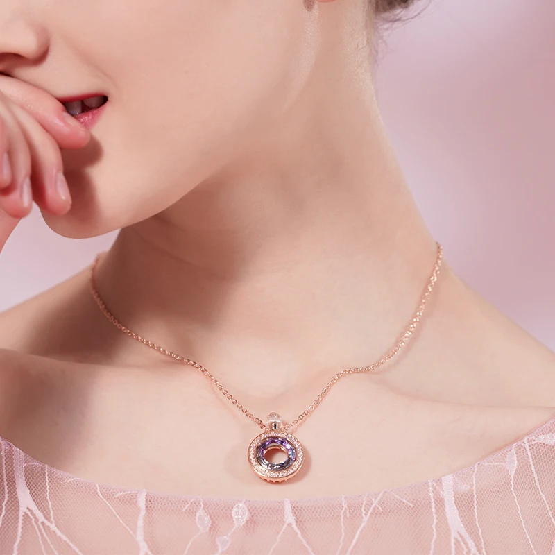 CDE женское золотое ожерелье с подвеской украшенное кристаллами Swarovski 18 К розовое