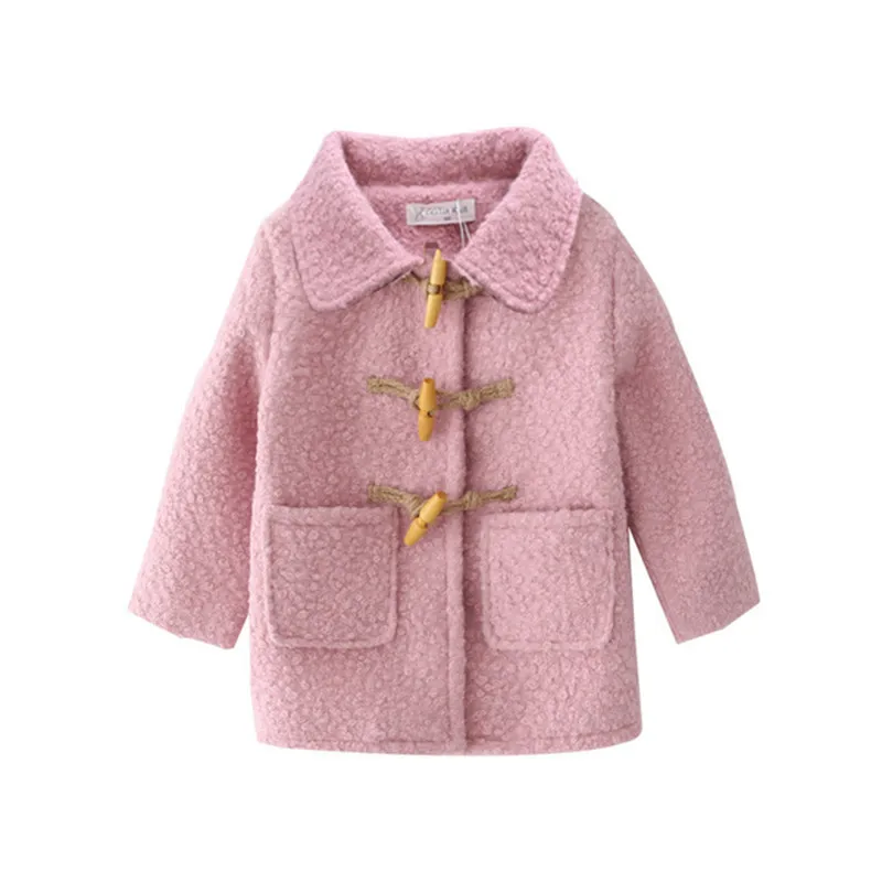 

Autumn Winter Baby Girls Horns Buckle Woolen Coats Children Kids Solid Loose Outerwears Teenage Wool Warm Jackets Clothing P267