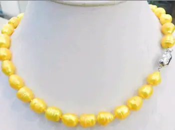 

Hot sale Free Shipping>NEW 10-11MM YELLOW GOLDEN NATURAL TAHITIAN PEARL NECKLACE 18"AAA