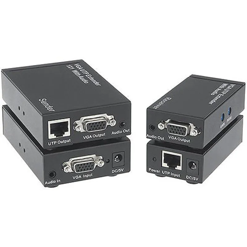 Dual Video VGA UTP 1x1 Splitter Extender With Audio Up Cat5/6 To 300M
