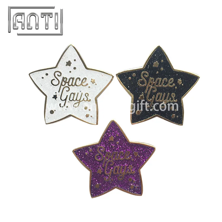 

Custom hard enamel colorful stars with glitter lapel pins high quality beautiful badges