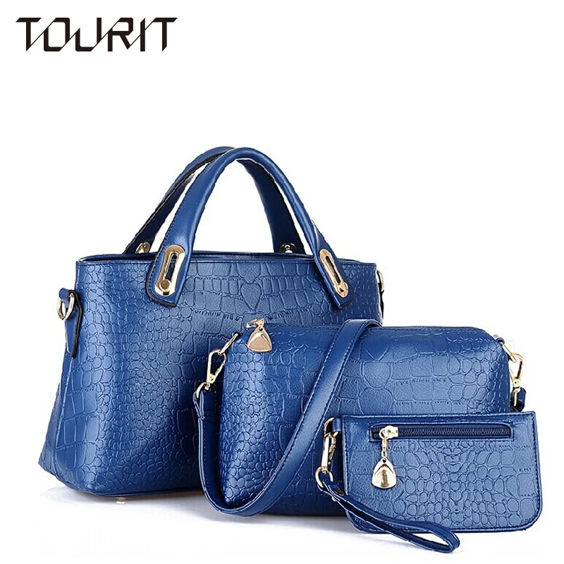 TOURIT Fashion Brand Leather font b Handbags b font 3 PCS font b Set b font