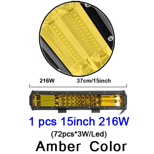 Высокая Мощность 7D 3-РЯД светодиодный светильник Бар Offroad Combo Луч 1" 18" 2" 23'' светодиодный светильник бар свет работы 4x4 грузовик автомобиля 12v 24V белый янтарь - Цвет: 15 inch 216W yellow