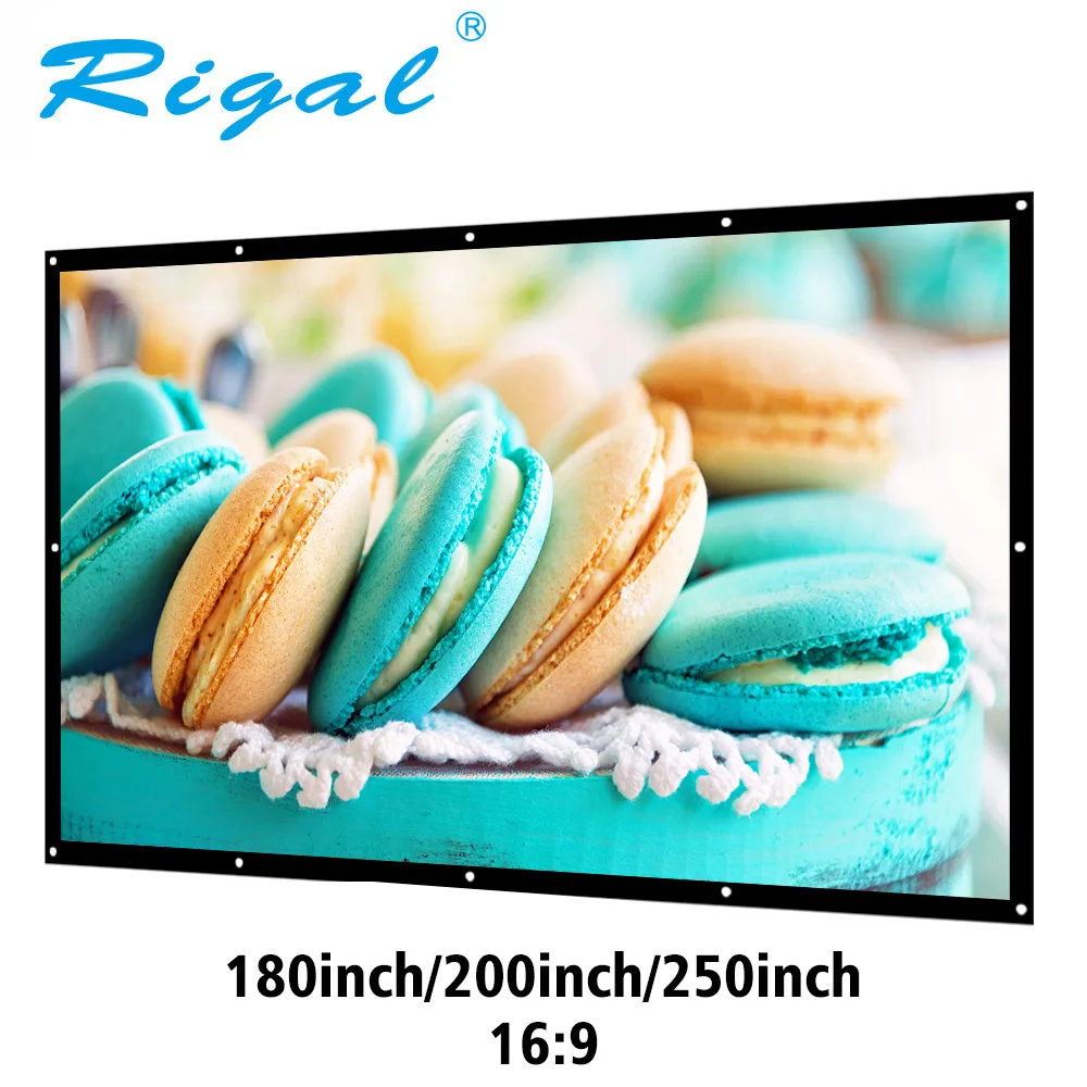 Rigal 180/200/250/300 дюймов проекционный модуль Экран 16:9 раза Портативный Экран матовый холст белый светодиод для дома пленка HD настенный