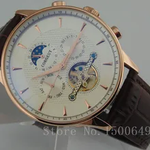 Corgeut 44 мм с золотым напылением корпус золотые стрелки автоматические мужские часы 1580