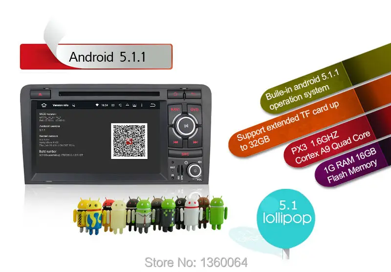 Clearance 7" Android 5.1.1 GPS Navigation 1024*600 Car Quad Core Double Din Radio Head Unit For Audi A3/S3 Radio System Auto DVD Player 5