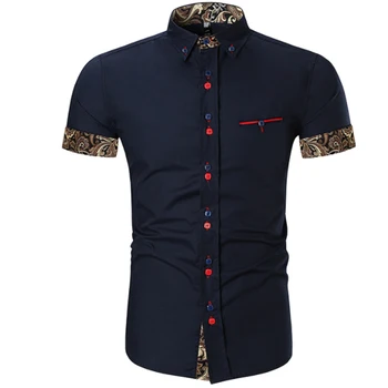 

Men Short Sleeve Brand 2018 Mens Color Buttons Splicing Dress Shirts Hawaiian Camisa Social Masculina M-XXL FGR