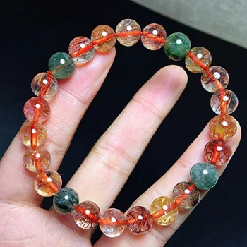 

Genuine Natural Copper Rutilated Quartz Colorful Crystal Bracelet Woman Man Round Beads Wealthy Stone Fashion 9mm Jewelry AAAAA