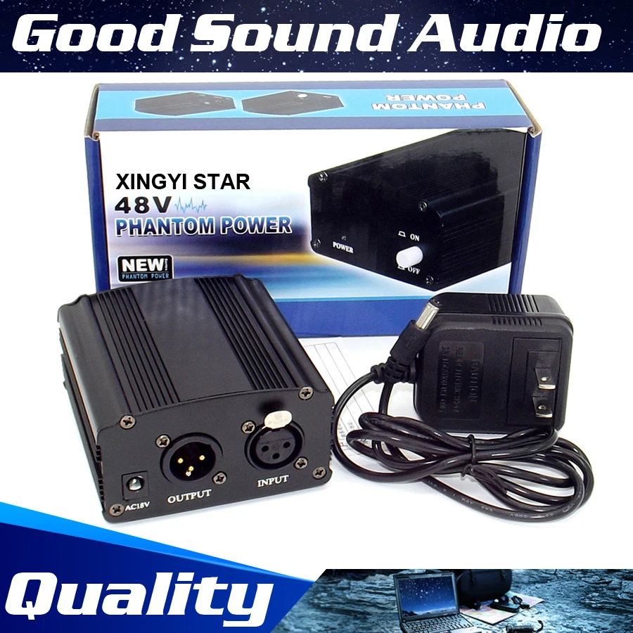 US Plug DC 48V Phantom Power Supply For Computer PC Wired Dynamic Mic