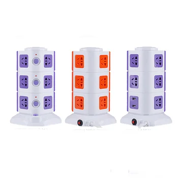 

3 Layer 11 Ways Universal Smart Electrical Plug Vertical AC Power Socket Outlet with Independent Switch Suit + 2 USB Ports