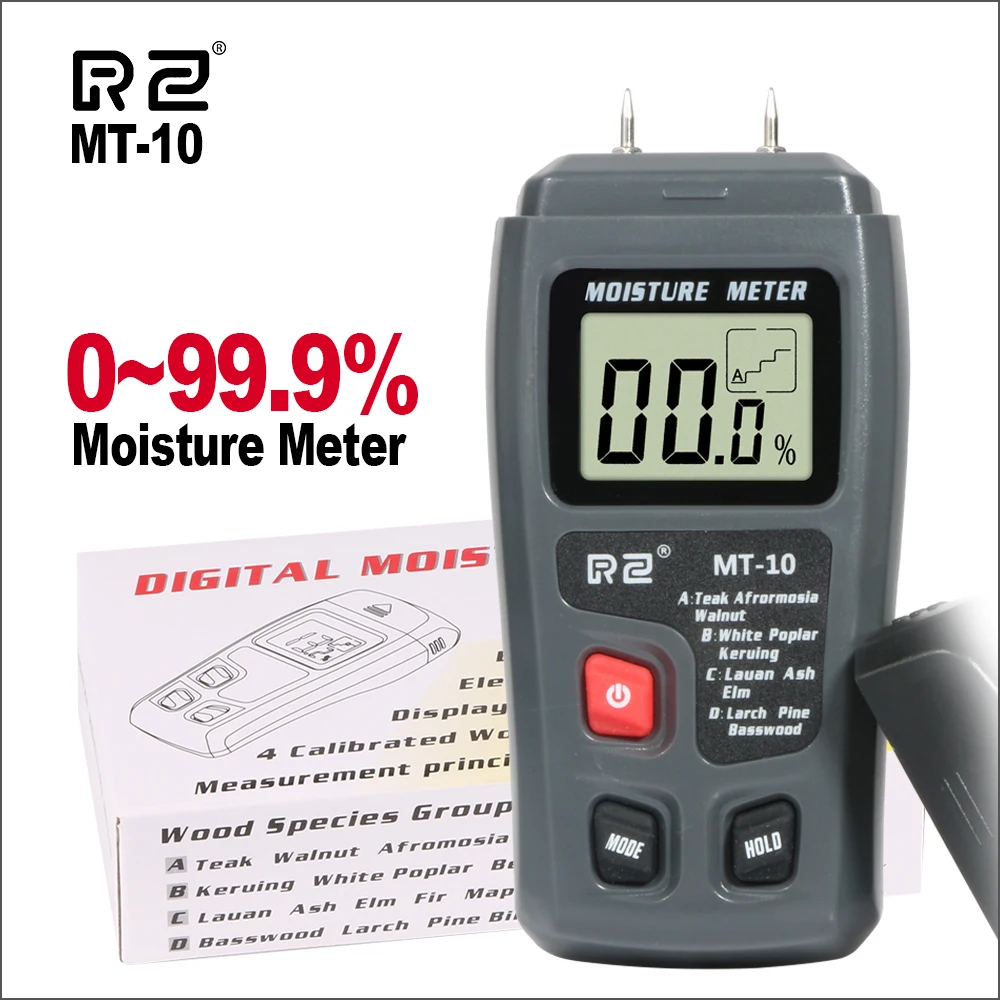 Goedkoop RZ Draagbare Digitale Hout Water Vocht Meter Tester Gereedschap Hout Hygrometer 0 ~ 99.9% Hout Vochtmeter MT10
