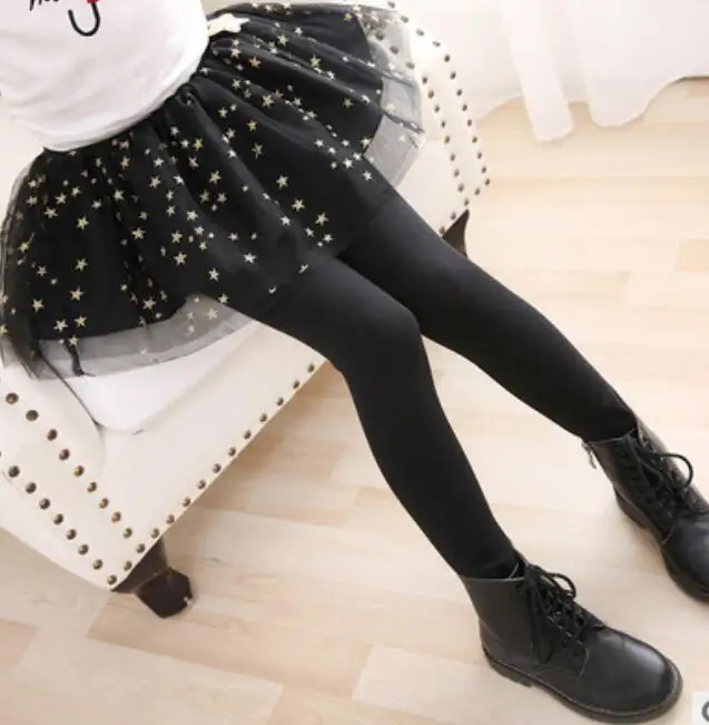 star print black 3-12 лет леггинсы для девочек с бантом с принтом звезд детские штаны эластичные хлопковые Легинсы штаны для девочек юбка-пачка брюки JW2913 - Цвет: star print black