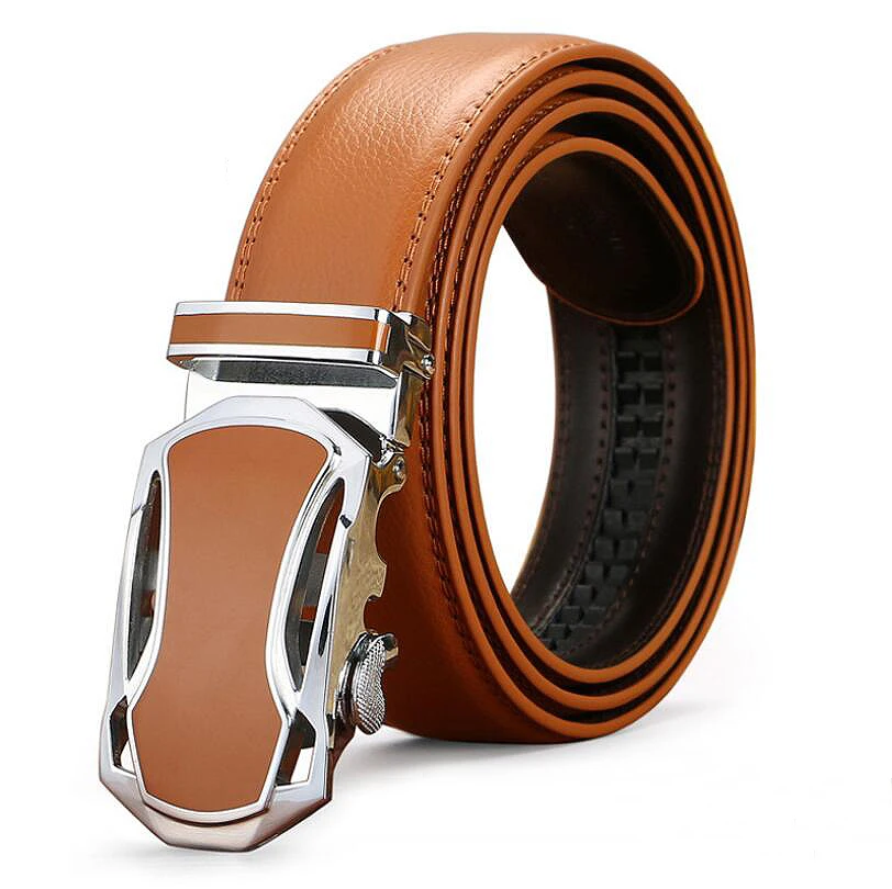 

2018 New Brown Belt Men Genuine Leather Automatic Buckle Business Man Belt Gold Buckle Real Cow Leather Luxury Waistband Belts