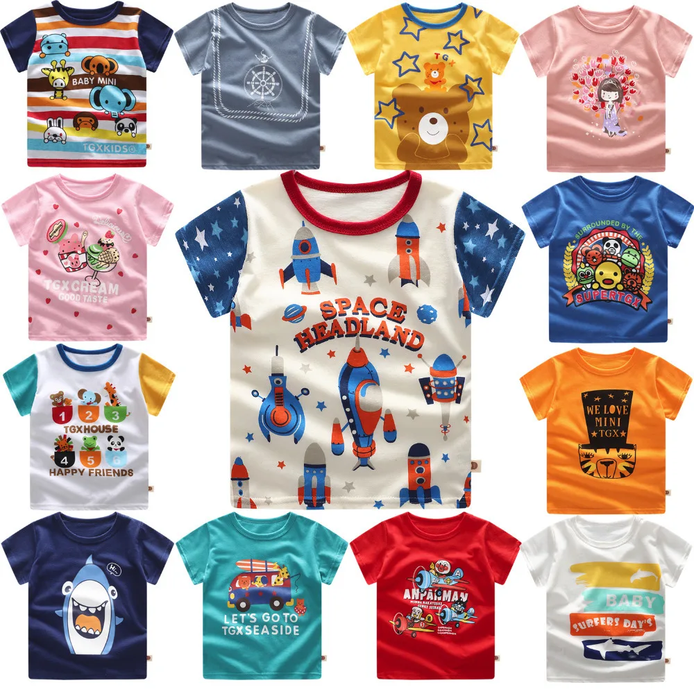 

Baby Clothing Children T Shirts Space Rockets Print Kids Baby Boy Tops Short Sleeve T-shirt Summer Tee