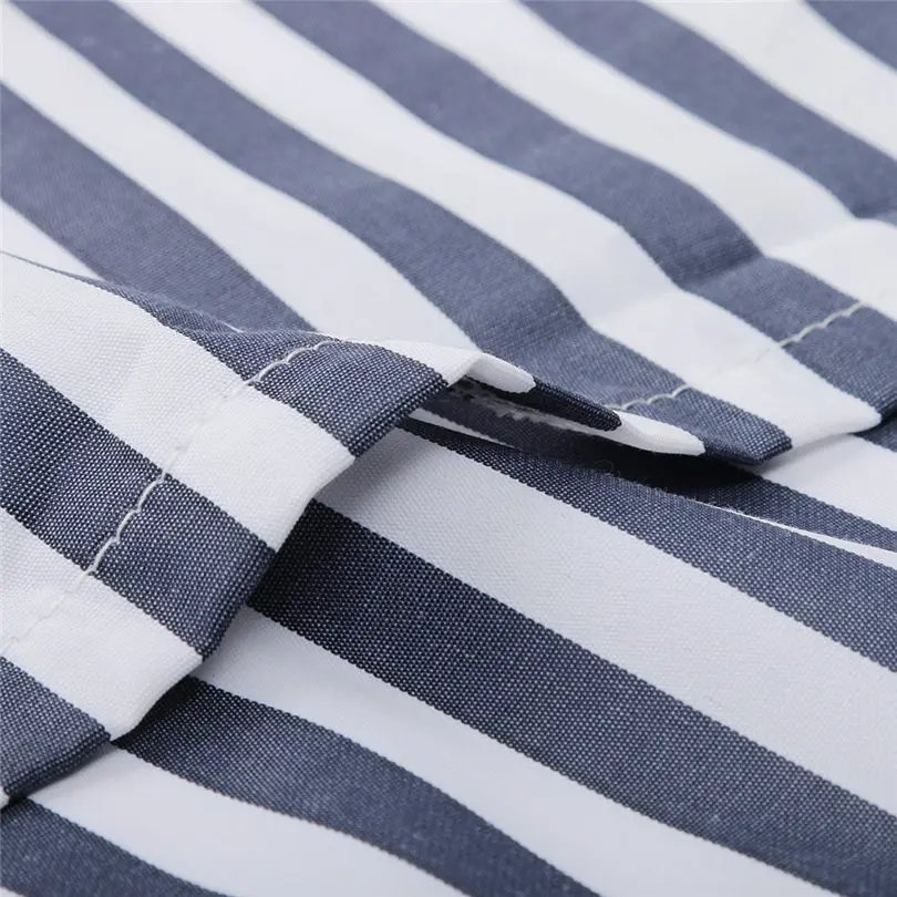 New Women Summer Fashion Casual Daily Elegant Cotton Blue Striped Bandage Split Long Dress Long Dress #4A25 (11)