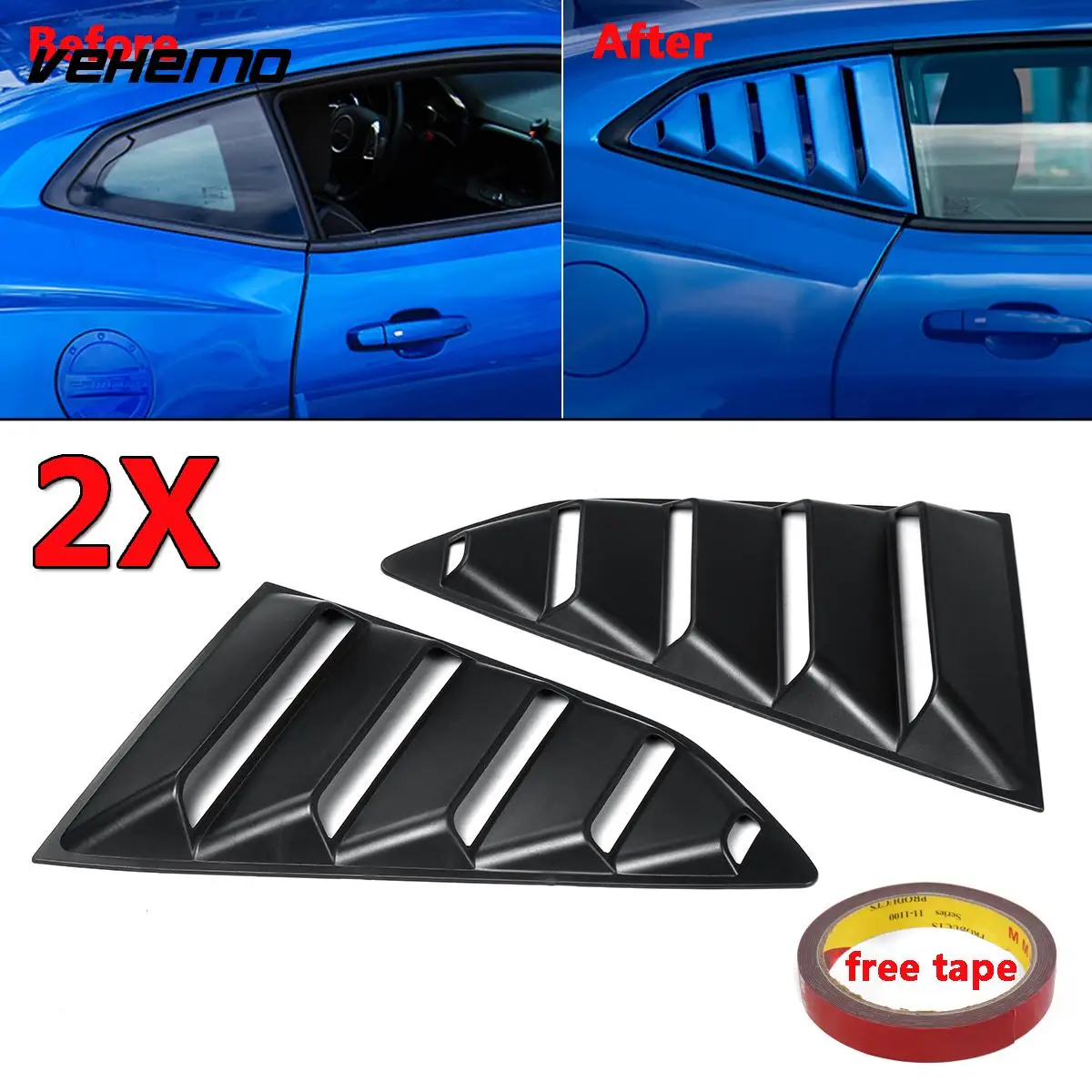 

Louver Cover Car Louver Cover Luxury Auto Louver Cover Accessories Glossy 1/4 Quarter Rear Side Window Universal Black Creative
