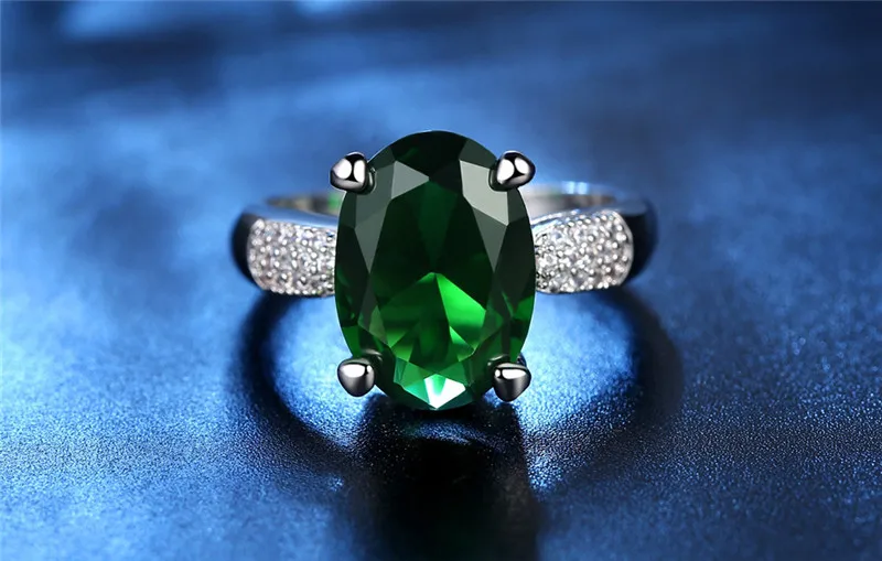 Elegant Large Green Emerald Zircon Ladies Rings Female Antique Silver Color Ring Jewelry Rings Woman Girl Accessories Gifts R412 (5)
