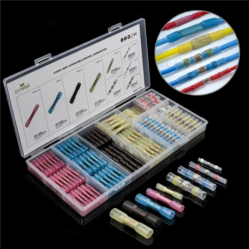 

240PCS Insulated Waterproof Heat Shrink Seal Butt Wire Connector Crimp Terminals +Soldering Sleeve Splice Terminal Connectors