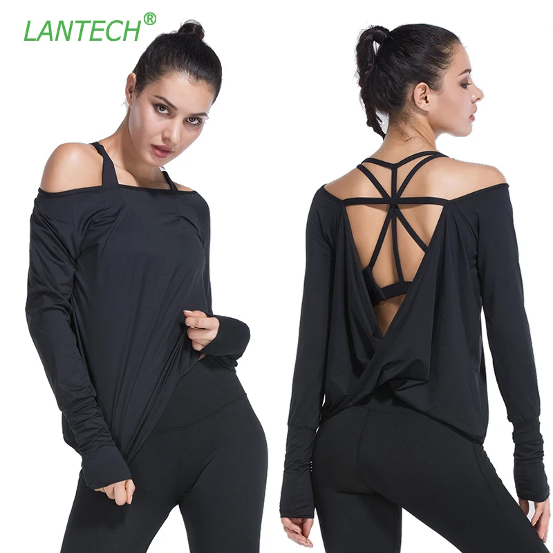 

LANTECH Women Yoga Shirt Sports Running Sportswear Training Backless Fitness Exercise Gym Shirt Clothes Long Sleeve Jerseys