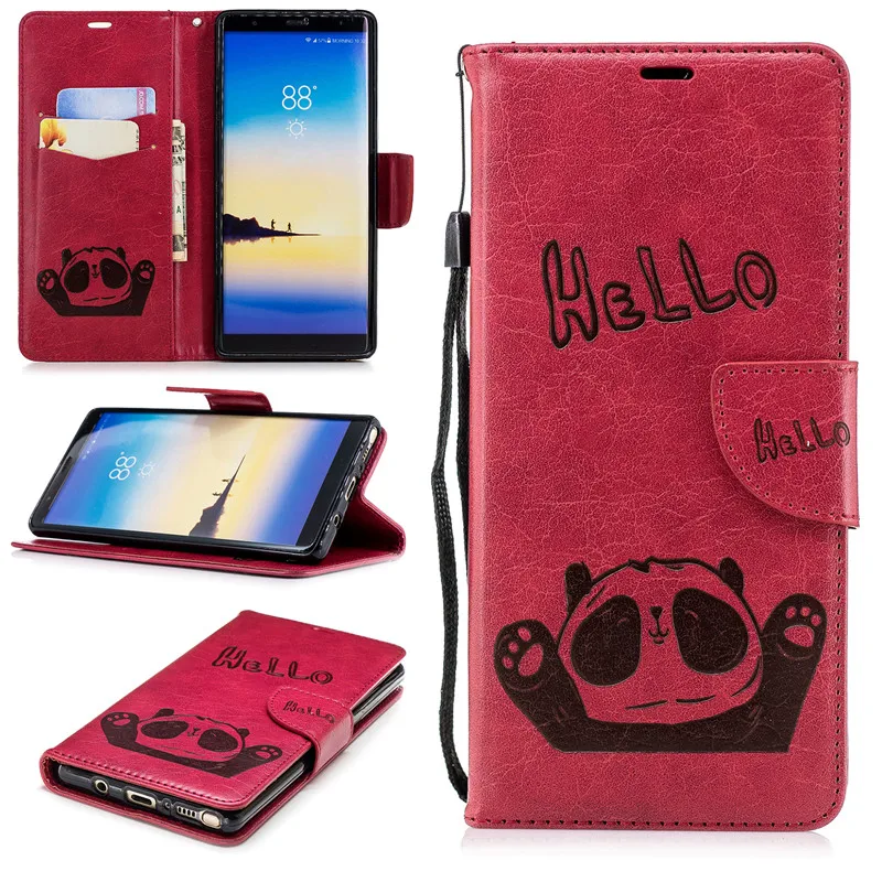 For Samsung Galaxy Note8 Note9 Case PU Leather 3D Hello Panda Embossing Stand Flip Case For Samsung Note8 Note9 Cell Phone Cover (8)
