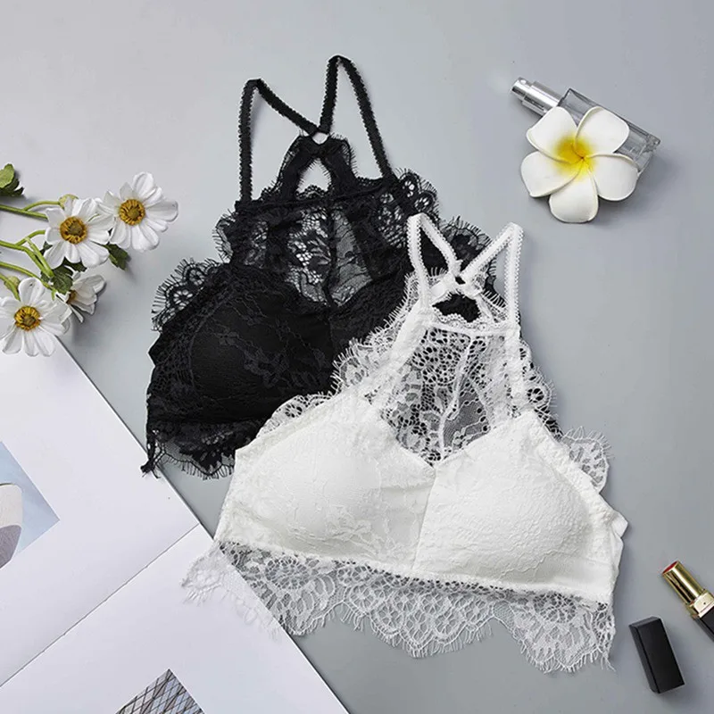 

Sexy Sheer Lace Bra Triangle Solid Color Beauty Back Push Up Bra Padded Basic Bras for Women BH 2019 New Female Underwear Bralet