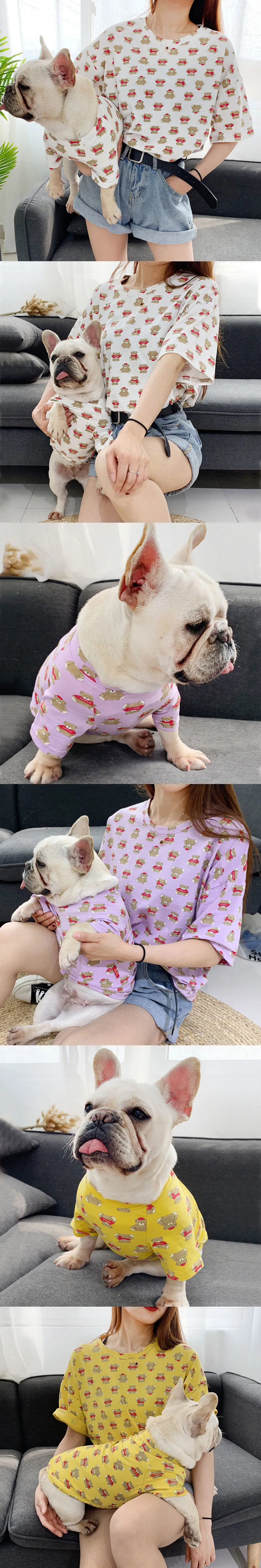 Хлопковая одежда для людей и домашних животных, летняя крутая футболка с принтом французского бульдога, одежда для собак для маленьких собак, костюм для мопса чихуахуа