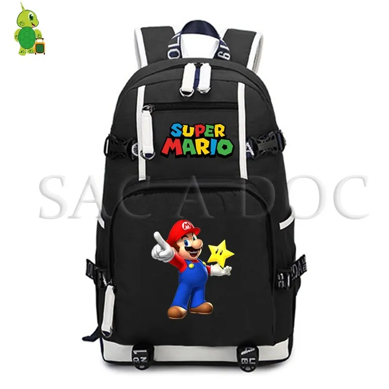

Fashion Mario Backpack Women Men Laptop Backpack Cartoon Mario Printed School Bags for Teenagers Large Casual Travel Rucksack