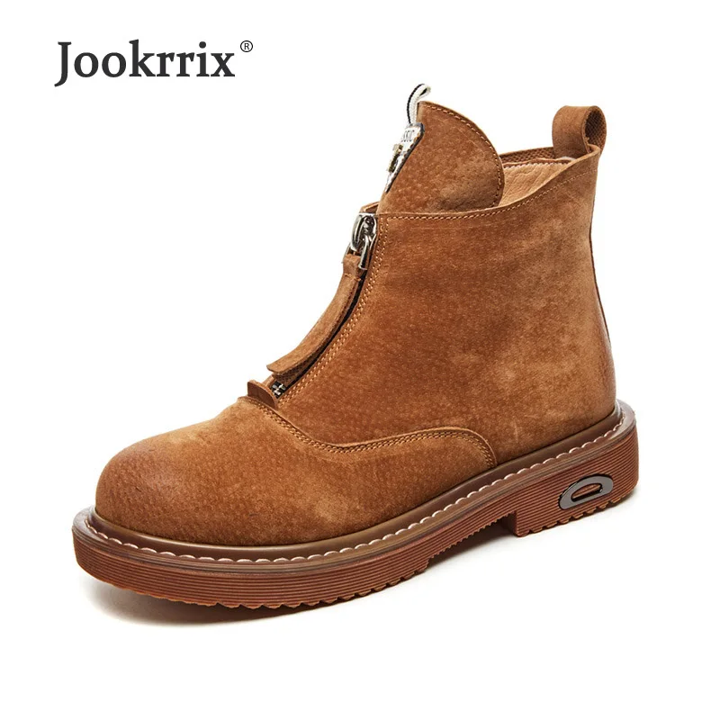 Jookrrix Shoes Women Fashion Brand Real Leather Martin Boots Lady chaussure Autumn Female footware Girl Ankle Boots Front Zipper Jookrrix Shoes Women Fashion Brand Real Leather Martin Boots Lady chaussure Autumn Female footware Girl Ankle Boots Front Zipper