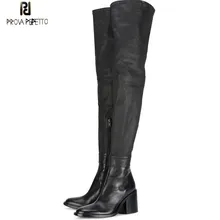 Prova Perfetto/фирменный дизайн; Сапоги выше колена из натуральной кожи; женские черные высокие сапоги на высоком каблуке; женская обувь; большие размеры 33-45