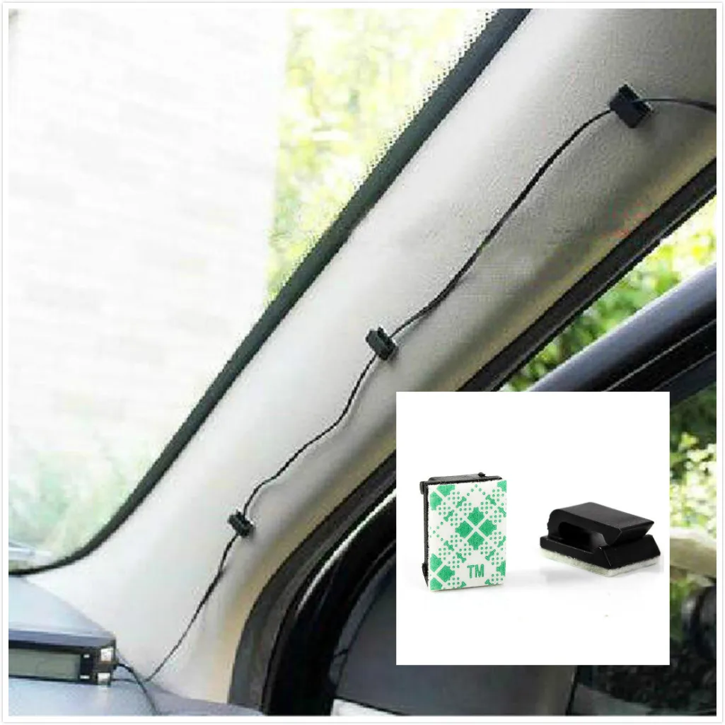 

50Pc Single Hole Plastic Office Car Wire Cord Cable Wrapper Pasted Flat Cable Holder Tie Clips Fixer Organizer Winder