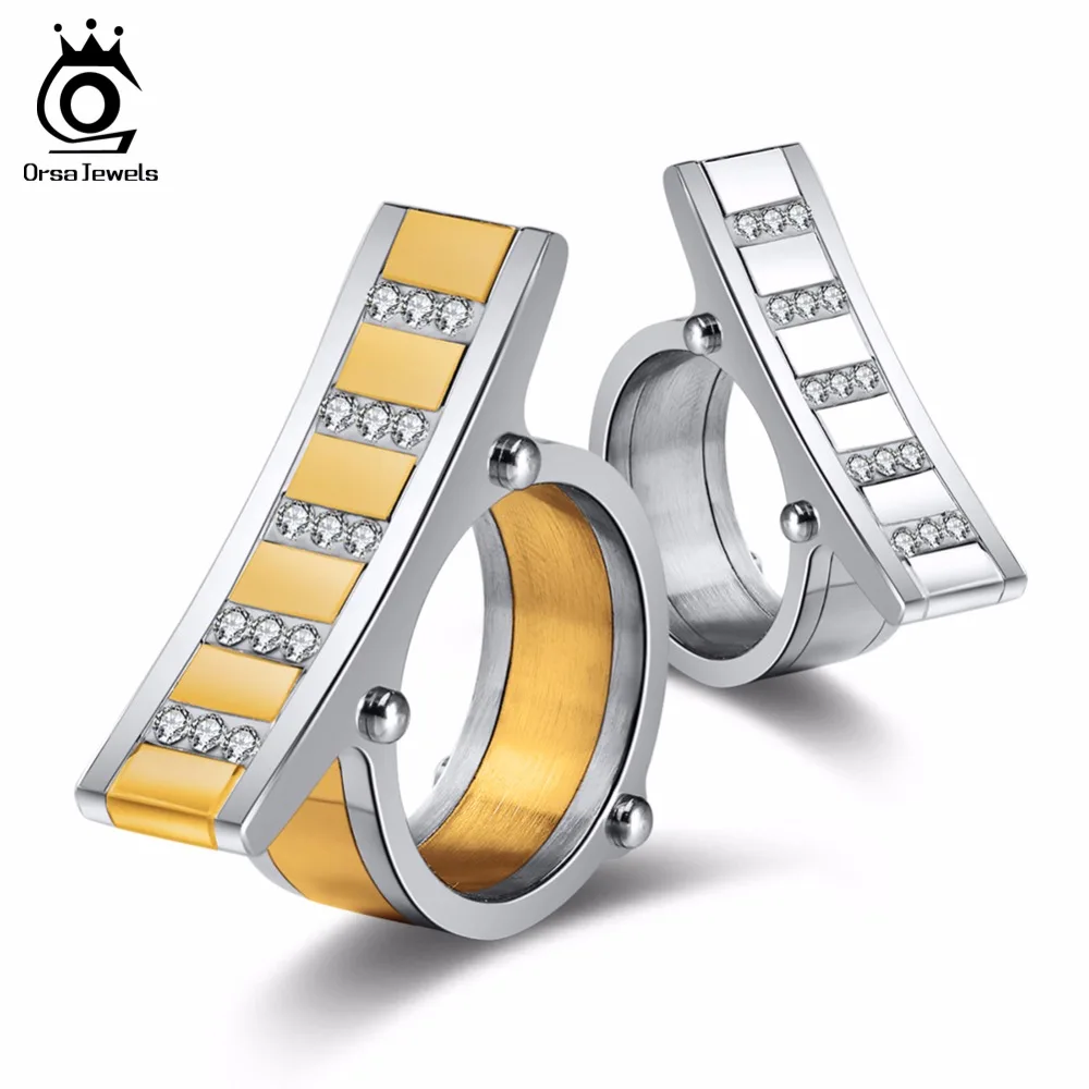 ORSA JEWELS Women 316 Stainless Steel Rings Personalized Design Punk Style Silver Color With AAA CZ Invisible Setting Ring GTR39