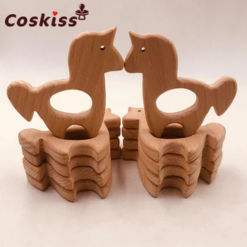 

Organic Teether Natural Handmade Beech Wooden Unicorn Teether DIY Wood Personalized Pendent Eco-Friendly Safe Baby Teether Toys