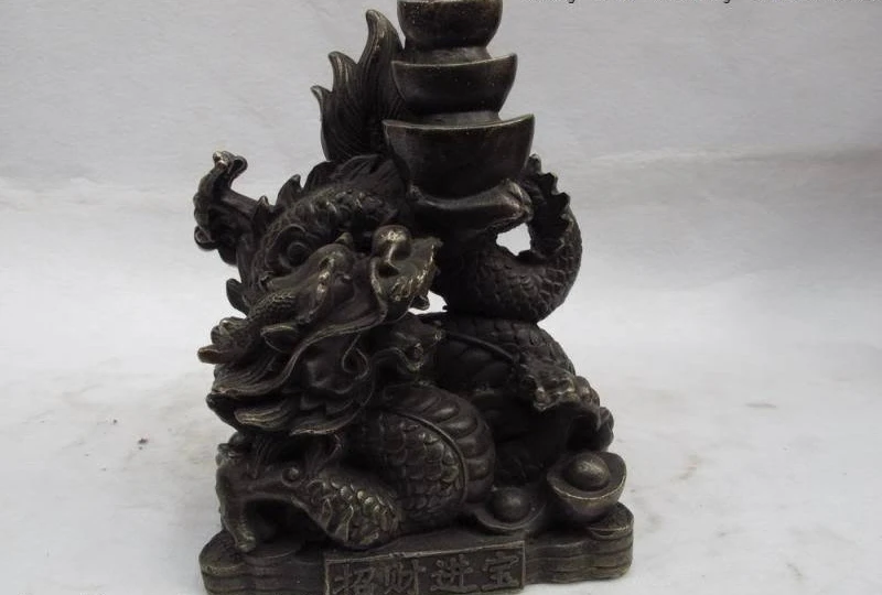 

7 Tibet Folk bronze copper lucky Dragon bring wealth fengshui figurine Statue