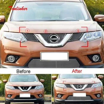 

Tonlinker Exterior Racing Grills Cover Case Stickers for Nissan X-Trail 2014-16 Car Styling 3 PCS Stainless Steel Cover stickers