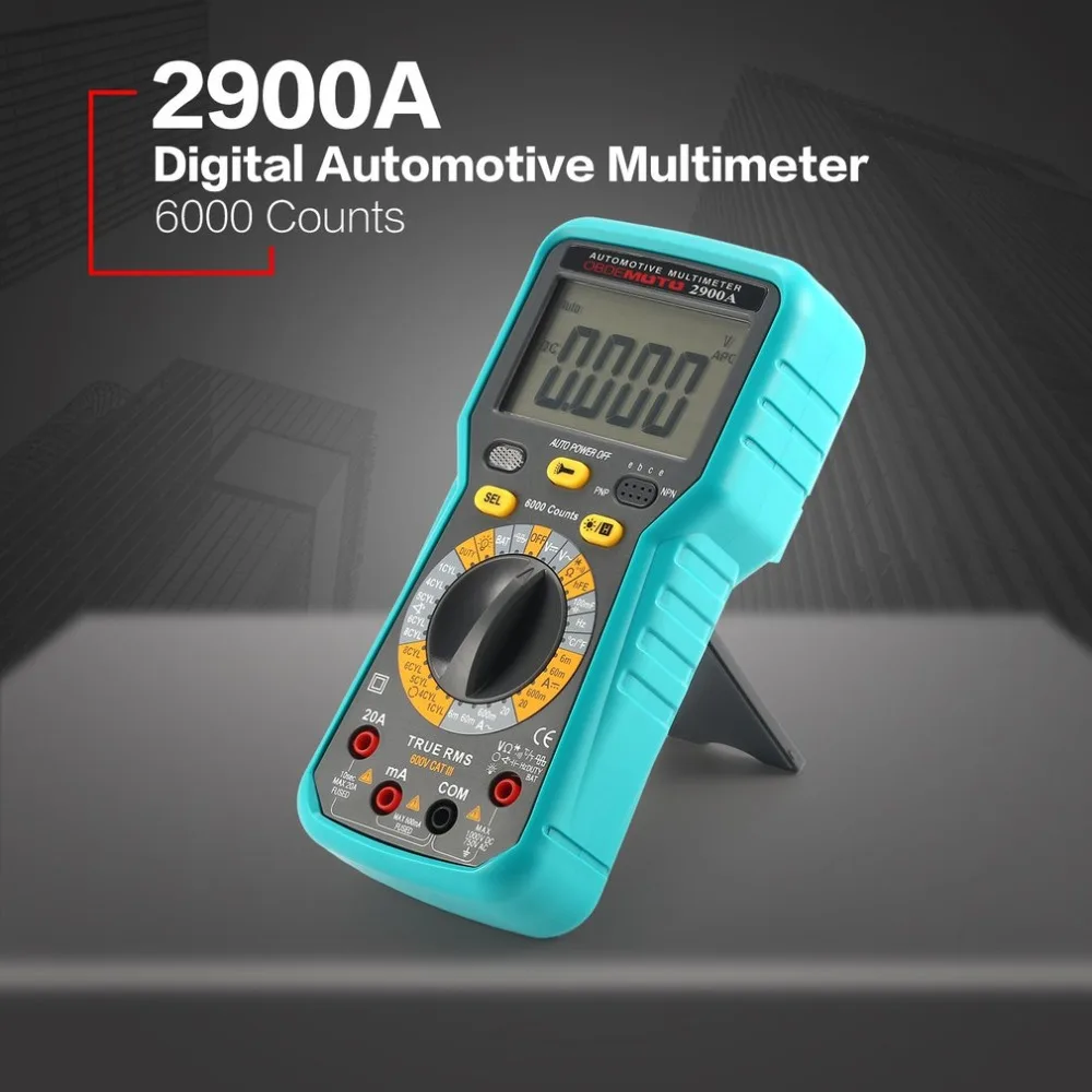 

2900A Digital Automotive Car Engine Multimeter 6000 Counts True RMS AC/DC Volt Amp Ohm Dwell Angle Rotational Speed Tester