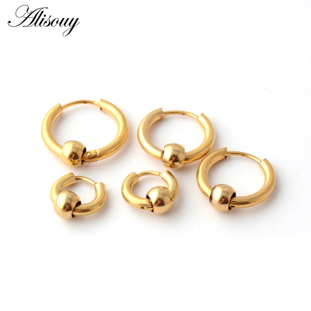 Alisouy Punk Gold Stainless Steel Hoop Earrings Huggie Simple Style Hoop Earring Circle Fashion Earrings for Women Man Jewelry