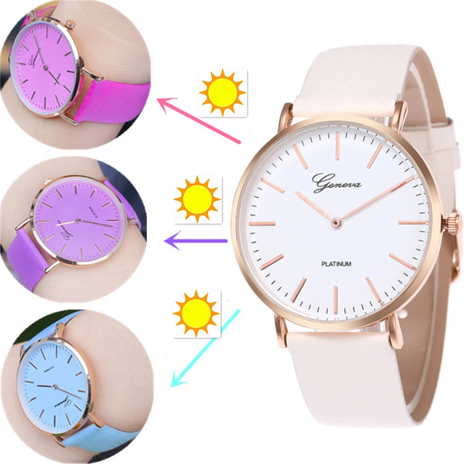 Фотохромные часы Солнечный Свет температура изменить цвет вкус кварцевые наручные часы Хамелеон кожаный ремешок уникальный подарок романтический