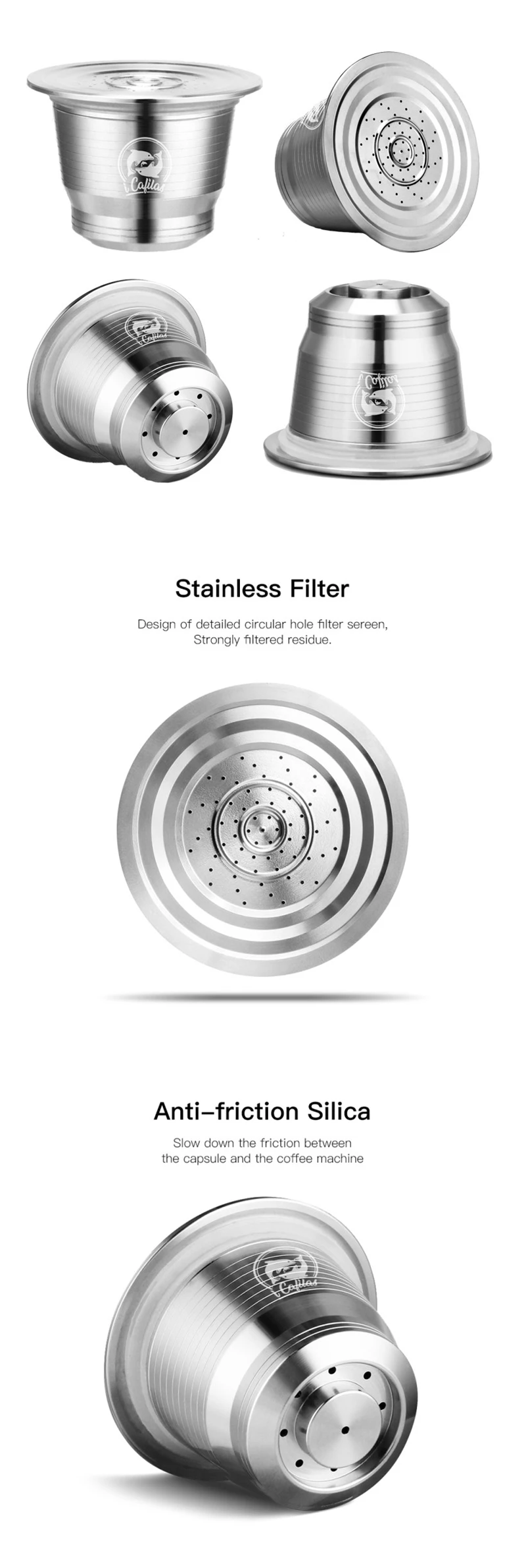Reusable Refillable Coffee Filters Stainless Steel Coffee Powder press Coffee Tools