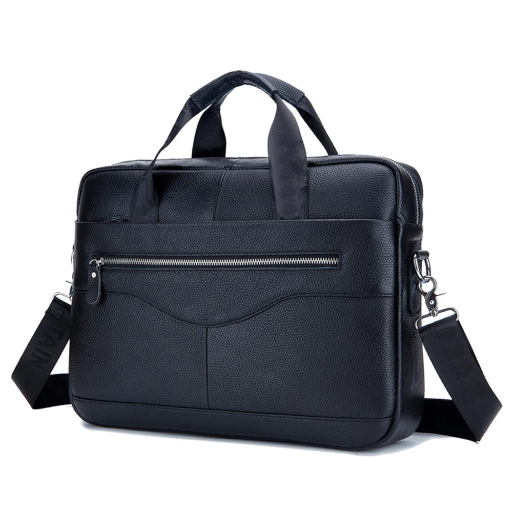 Винтажный Одноцветный мужской кожаный деловой портфель сумка на плечо сумка для ноутбука - Цвет: Черный