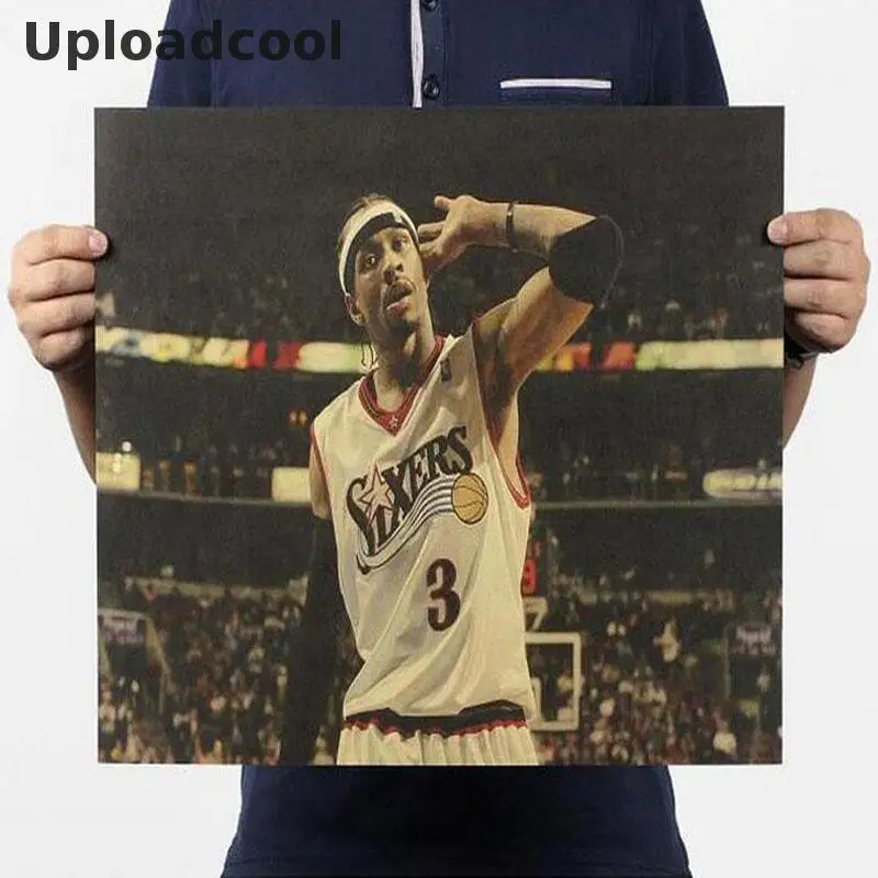 Uploadcool _ Бесплатная доставка Iverson суперзвезда NBA крафт бумага постер Бар гостиная