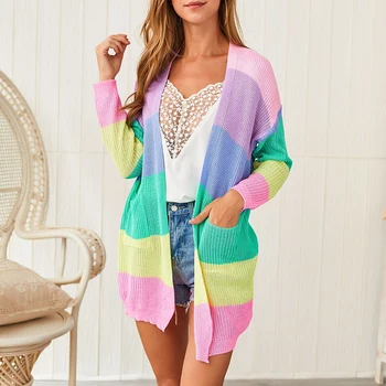 

long cardigan women modis korean style sweater women summer rainbow streetwear kawaii sweaters woman knitted womens clothing