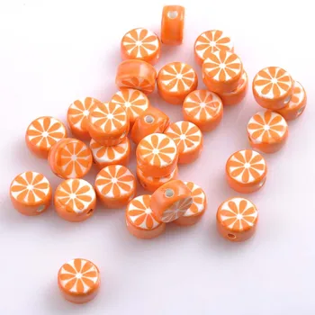 

16x9mm 10pcs orange Round orange print Ceramic Beads Loose Beads Fit Jewelry Diy Spacer beads YKL0386