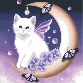 

3D DIY Diamond Painting Picture Angel Cat Full Square Rhinestone Drill Cross Stitch For Child Room Decor Diamond Embroidery Kits