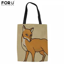 FORUDESIGNS/женская сумка с рисунком медведя тигра зебры лисы, Холщовая Сумка для покупок для девочек-подростков, повседневные многоразовые экосумки, пляжные хлопковые Bolsa