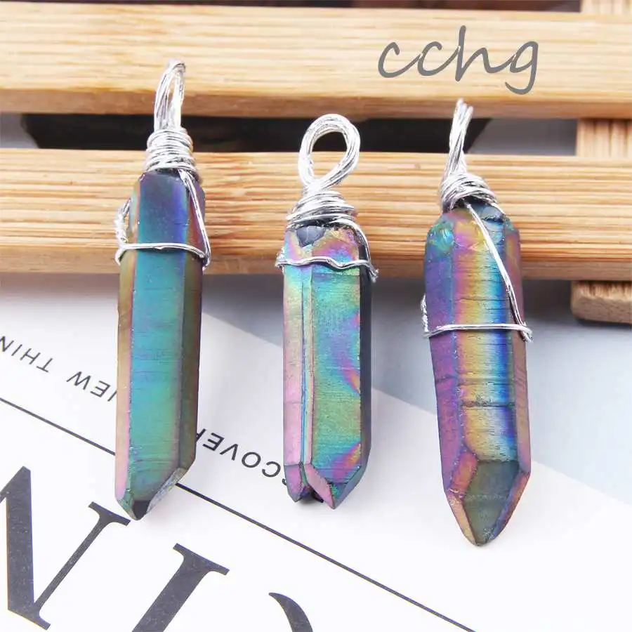 

Silver thread Titanium Rainbow Stone Artilady Multi Color Quartz Necklaces Pendant Necklace Chain Crystal Necklace Women Jewelry