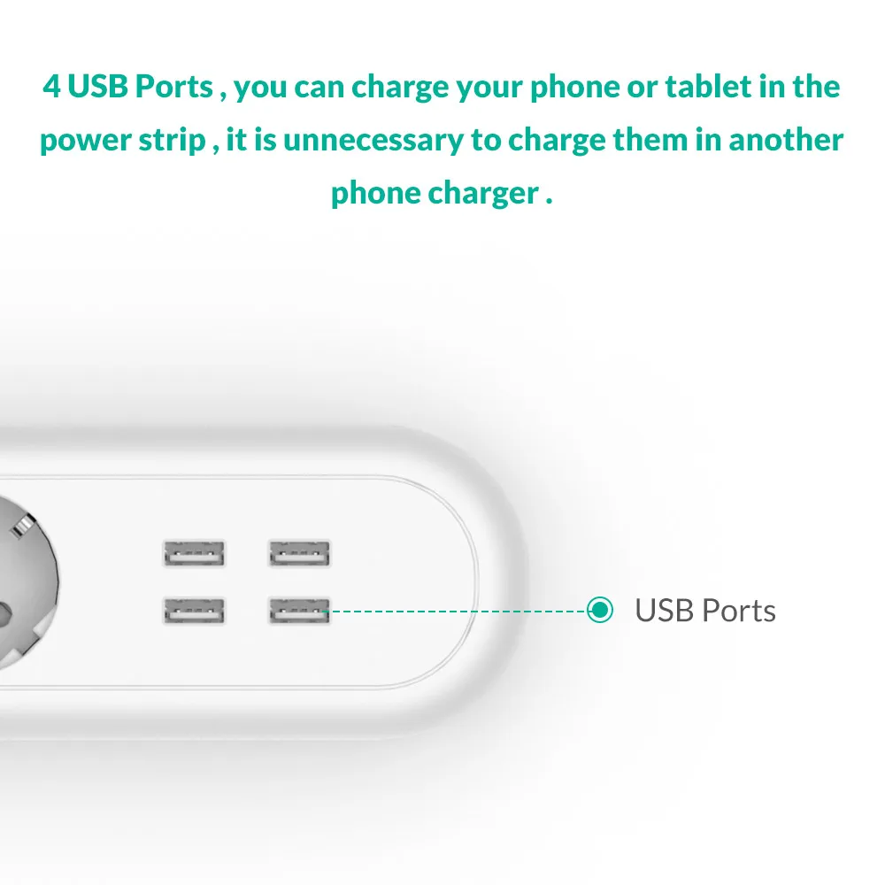 ORICO Smart USB Power Strip Socket EU Plug Overload Switch Surge Protector 4 Outlet with USB Charger 4 Ports-1.5M Power Cord